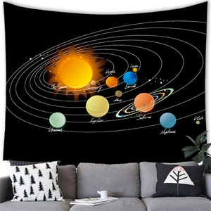 Solar system tapestry wall hanging with planets and orbits for home decor