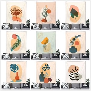 Nordic Morandi Minimalist Botanical Tapestry Wall Hanging Polyester Fabric Abstract Plant Flower Art Decorative For Living Room Bedroom