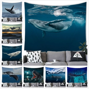 Whale Ocean Scenery Tapestry Polyester Wall Hanging Mediterranean Style Living Room Bedroom Home Decorative Art
