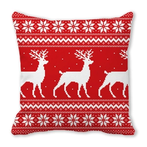 Christmas red deer and snowflake pattern decorative throw pillow on white background