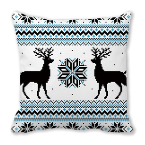 Bohemian elk and snowflake peach skin pillow cover with red and blue pattern