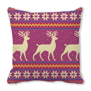 Red Bohemian pixel art Christmas reindeer cushion cover in soft peach skin fabric