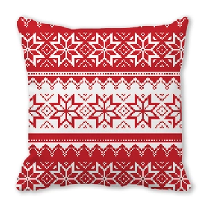 Detail of red and white Nordic geometric pattern on Christmas peach skin pillowcase