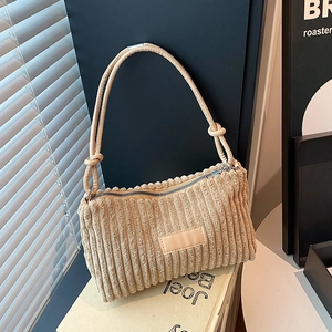 Sac cabas chic en velours côtelé beige avec sangle nouée et empiècement cuir pour femmes