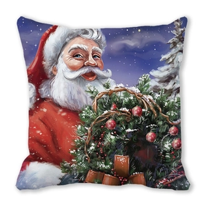 Merry Christmas cushion cover with Santa Claus painting and winter night scenery