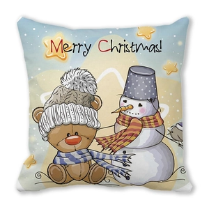Winter owl peach skin pillowcase with cute teddy bear and snowman Christmas design