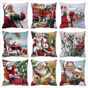 Merry Christmas Santa Claus Oil Painting Peach Skin Throw Pillow Cover Artistic Festive Decor Square Cushion Case No Insert