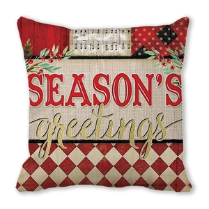 Detail der Pfirsichhaut-Kissenhülle mit Season's greetings Print für Weihnachtsdekoration