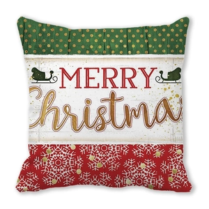 Detail der Weihnachts-Kissenhülle aus Pfirsichhaut mit Schriftzug und Schneeflocken