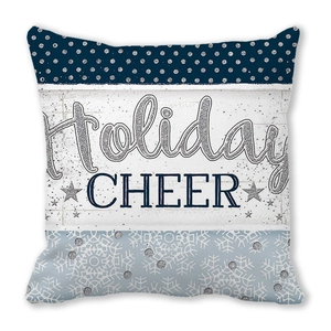 Detail des Holiday CHEER Kissen mit Pailletten-Schrift und blauem Schneeflockenmuster