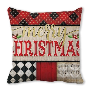 Merry Christmas Kissenbezug mit Vintage-Karomuster und Notenblatt-Motiv für Sofa