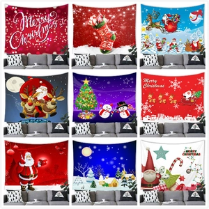 Merry Christmas Wall Hanging Tapestry Polyester Festive Background Cloth For Living Room Bedroom Party Decor Holiday Gift