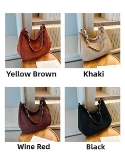 Detailed comparison of semi-circle frosted leather shoulder bags in four vintage colors