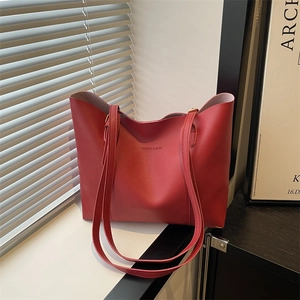 Women's Vintage PU Leather Large Capacity Tote Bag Minimalist Commuter Shoulder Bag With Letter Print Fashion Bags