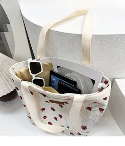 Detailed view of corduroy tote bag showing large capacity for tablet and books