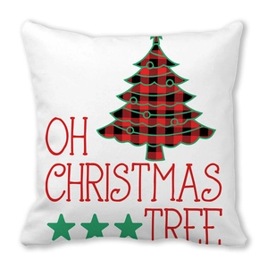 Détail de la housse de coussin en peau de pêche avec motif sapin de Noël écossais