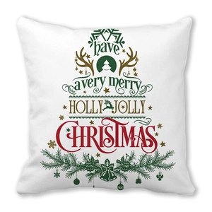 Détail de la housse de coussin Joyeux Noël en peau de pêche avec motifs cerf et sapin
