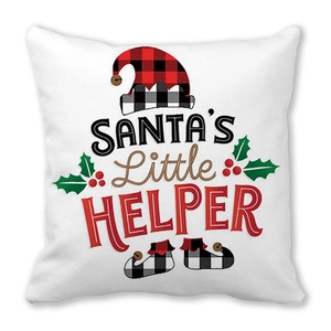 Détail de la housse de coussin de Noël avec imprimé Santa's Little Helper et carreaux