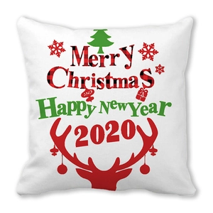 Détail de housse de coussin Noël avec texte Merry Christmas et bois de cerf festifs