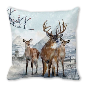 Artistic Christmas deer watercolor print cushion cover on white background