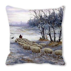 Detail of artistic oil painting print on Christmas peach skin decorative pillow cover