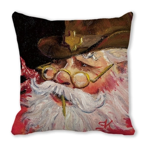Cartoon Santa Claus in sheriff hat festive cushion cover for New Year home sofa decor