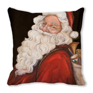 Macro detail of Christmas Santa Claus pillowcase showing clear fabric texture and print