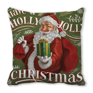 Detail of Santa Claus cushion cover with Merry Christmas text on textured fabric