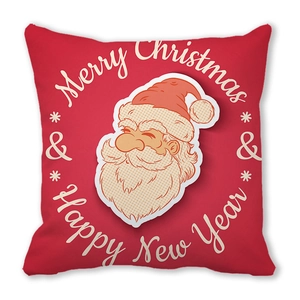 Red Santa Claus decorative pillow cover with Merry Christmas and Happy New Year text