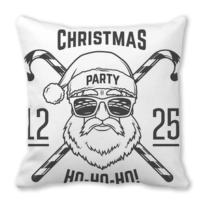 Close-up of peach skin fabric texture on Christmas pillow with Santa Claus graphic