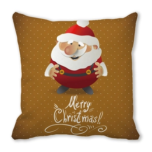 Detail of Santa Claus Christmas throw pillow cover with brown polka dot background