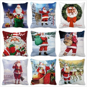 Christmas Cushion Cover Santa Claus Reindeer Peach Skin Velvet Soft Square Throw Pillow Case Sofa Home Holiday Decor