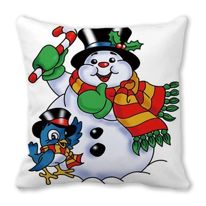 Christmas snowman and blue bird pillow cover made of soft peach skin fabric for home decor