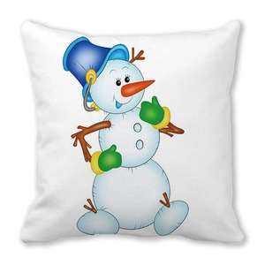 Detail of soft peach skin fabric texture on Christmas snowman decorative sofa cushion