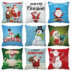 Christmas Cushion Cover Peach Skin Velvet Santa Snowman Print Holiday Home Sofa Decorative Square Pillowcase