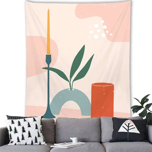 Detail of Nordic Morandi tapestry featuring bohemian abstract prints and geometric shapes