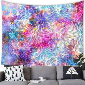 Detail of colorful mandala tapestry with starry night pattern on fabric material