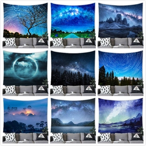 Starry Sky Forest Landscape Tapestry Polyester Wall Hanging For Bedroom Living Room Decor Mandala Galaxy Aurora Blanket