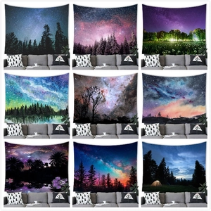 Wall Tapestry Polyester Starry Sky Forest Galaxy Landscape Nature Art Hanging Decor For Bedroom Living Room Aesthetic
