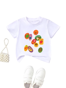 T-shirt blanc enfant à col rond avec imprimé vibrant de citrons verts et myrtilles