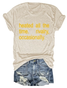 Flat lay of a beige round neck t-shirt with print and frayed denim shorts set