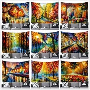 Impressionist Oil Painting Landscape Wall Tapestry City Street Forest View Polyester Fabric Decorative Hanging For Home Decor