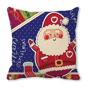 Detail of cartoon Santa Claus pillowcase with Merry Christmas text and snowy night design