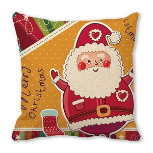 Close-up of peach skin fabric texture with Santa Claus and Merry Christmas print