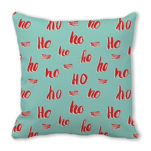Détail de la taie d'oreiller de Noël bleu Tiffany avec motif festif rouge ho ho ho