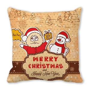 Detail of Christmas pillowcase with hand-drawn Santa Claus and festive holiday patterns