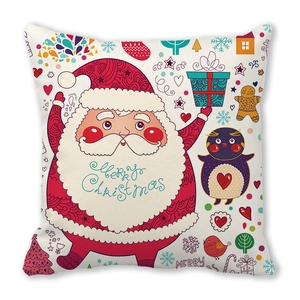 Merry Christmas peach skin pillowcase with Santa Claus, penguin and snowflake graphics