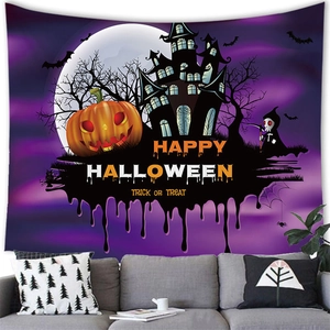 Tenture murale Halloween avec citrouille et château pour décor de fête