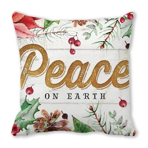 Dettaglio federa in pelle di pesca con stampa botanica natalizia Peace On Earth
