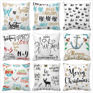Joyeux Noël Bonne Année Housse de Coussin en Peau de Pêche Décorative Carrée pour Canapé Maison Fête Décoration